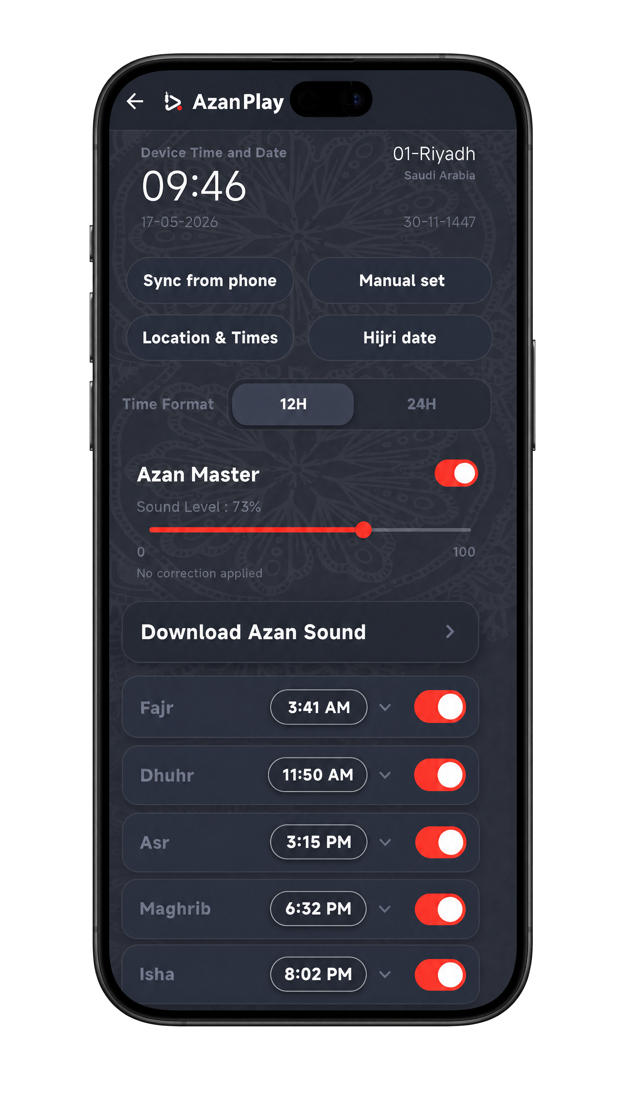 AzanPlay prayer scheduling on iPhone